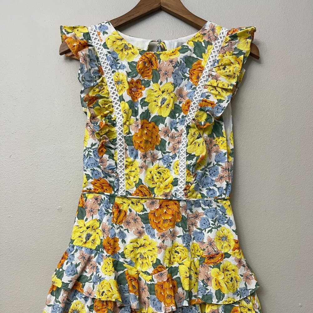 Hello Molly Orange Yellow Floral Open Back Romper Size 8